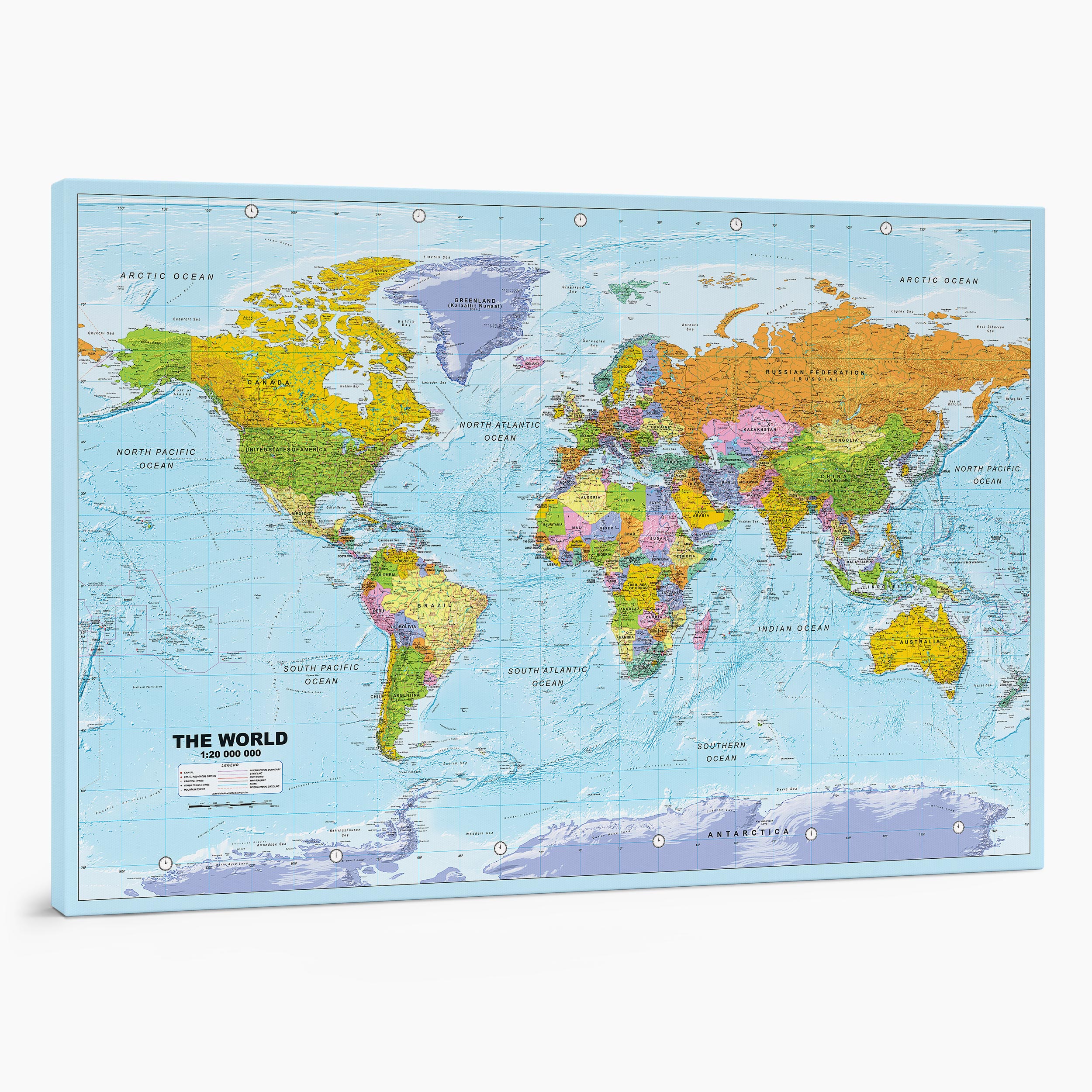 Push Pin World Map - Vintage light blue / brown (Detailed) - Trip Map