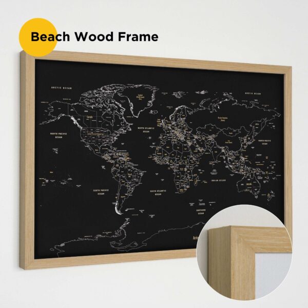 beach wood frame framed push pin world map 2MP
