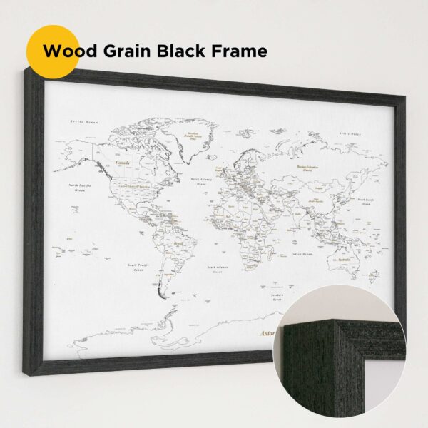 black wood grain framed push pin world map 1MP