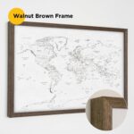 walnut brown frame framed push pin world map 1MP