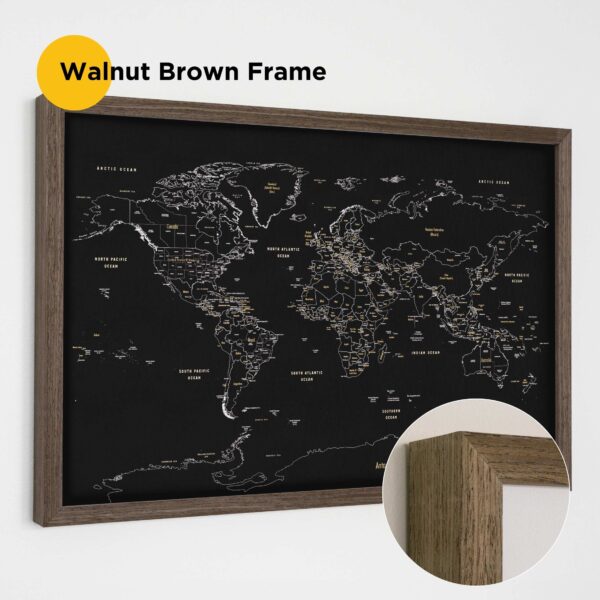 walnut brown frame framed push pin world map 2MP