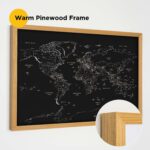 warm pinewood frame framed push pin world map 2MP