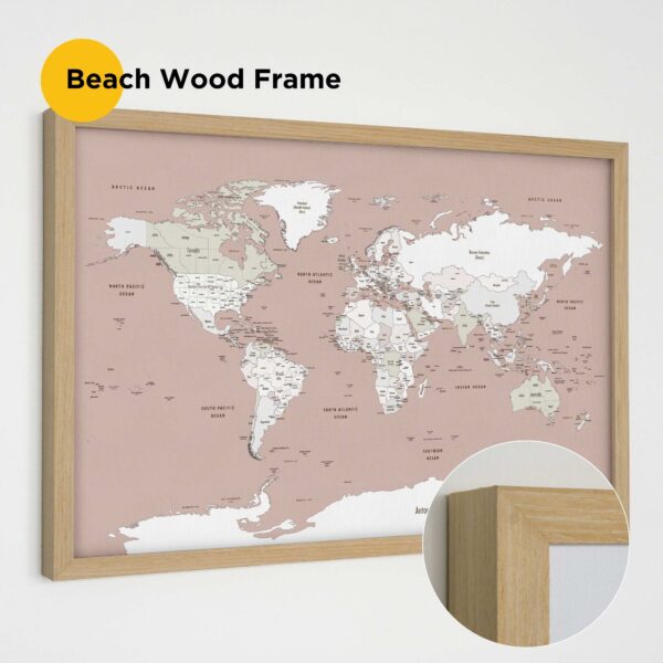 beach wood frame framed push pin world map 3MP