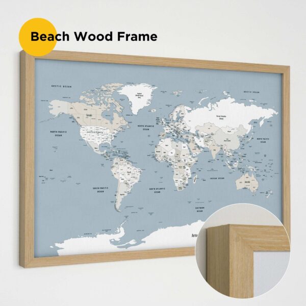 beach wood frame framed push pin world map 4MP