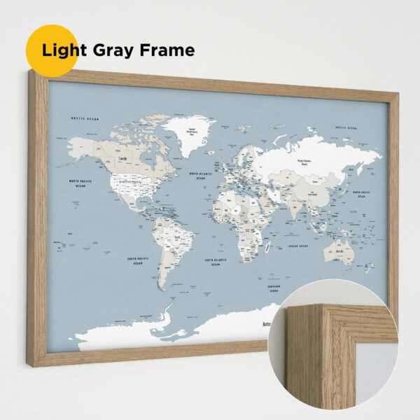 light gray frame framed push pin world map 4MP