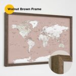 walnut brown frame framed push pin world map 3MP