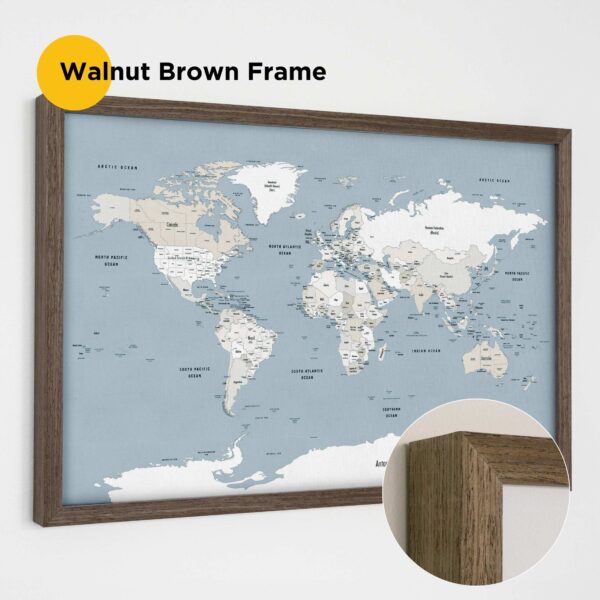 walnut brown frame framed push pin world map 4MP