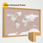 warm pinewood frame framed push pin world map 3MP