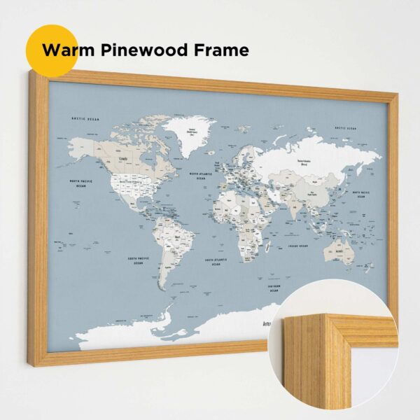 warm pinewood frame framed push pin world map 4MP