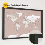 wood grain black frame framed push pin world map 3MP