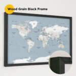 wood grain black frame framed push pin world map 4MP