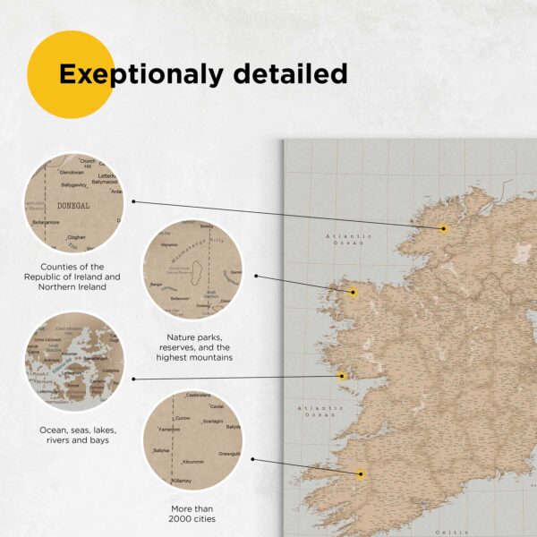 3IE-Push Pin Ireland Map – Vintage detailed