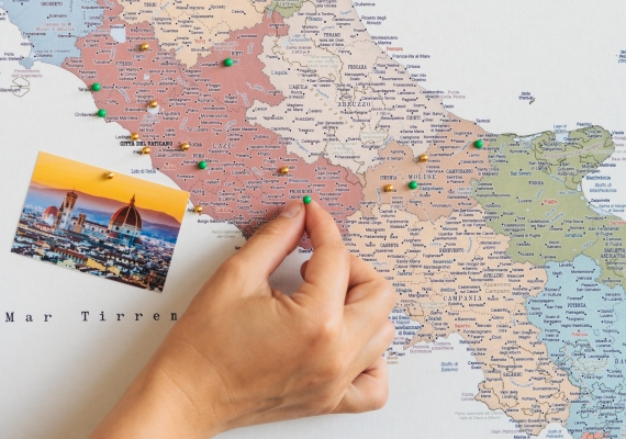 italy travel tracker with pins on canvas 1it