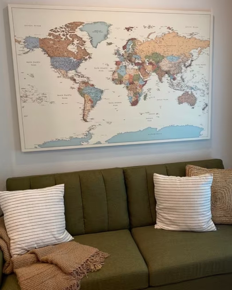 colorful large world map to track cities visited trip map