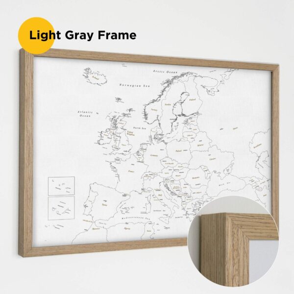 light gray frame framed push pin europe map 1MEU