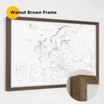 walnut brown frame framed push pin europe map 1MEU